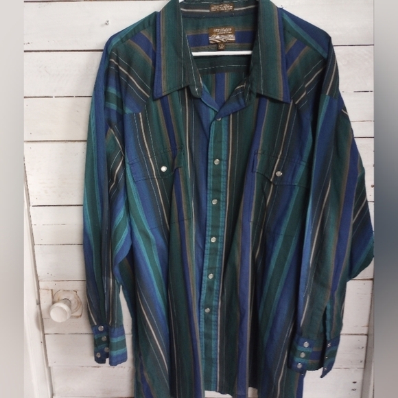 Vintage Outlaw Western Wear Men's 4XL Long Sleeve Striped Snap Button Shirt - Picture 1 of 9